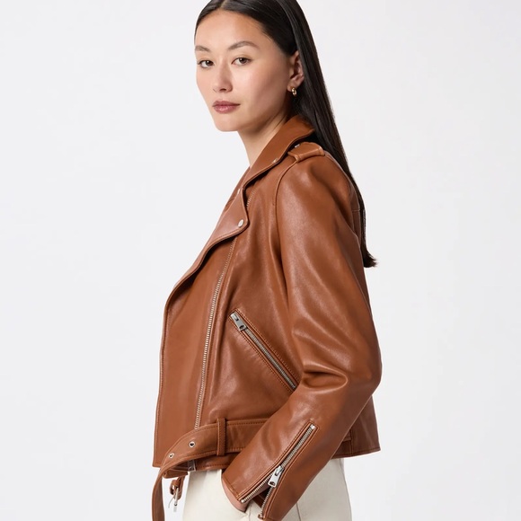 QUINCE 100% Leather Motorcycle Jacket $300.00 Woman’s Size XL Color Cognac Brown - Picture 4 of 11